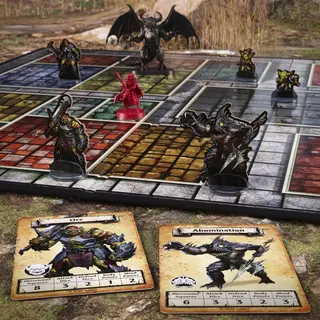 Heroes facing monsters and the dragon HeroQuest First Light battle on the gameboard