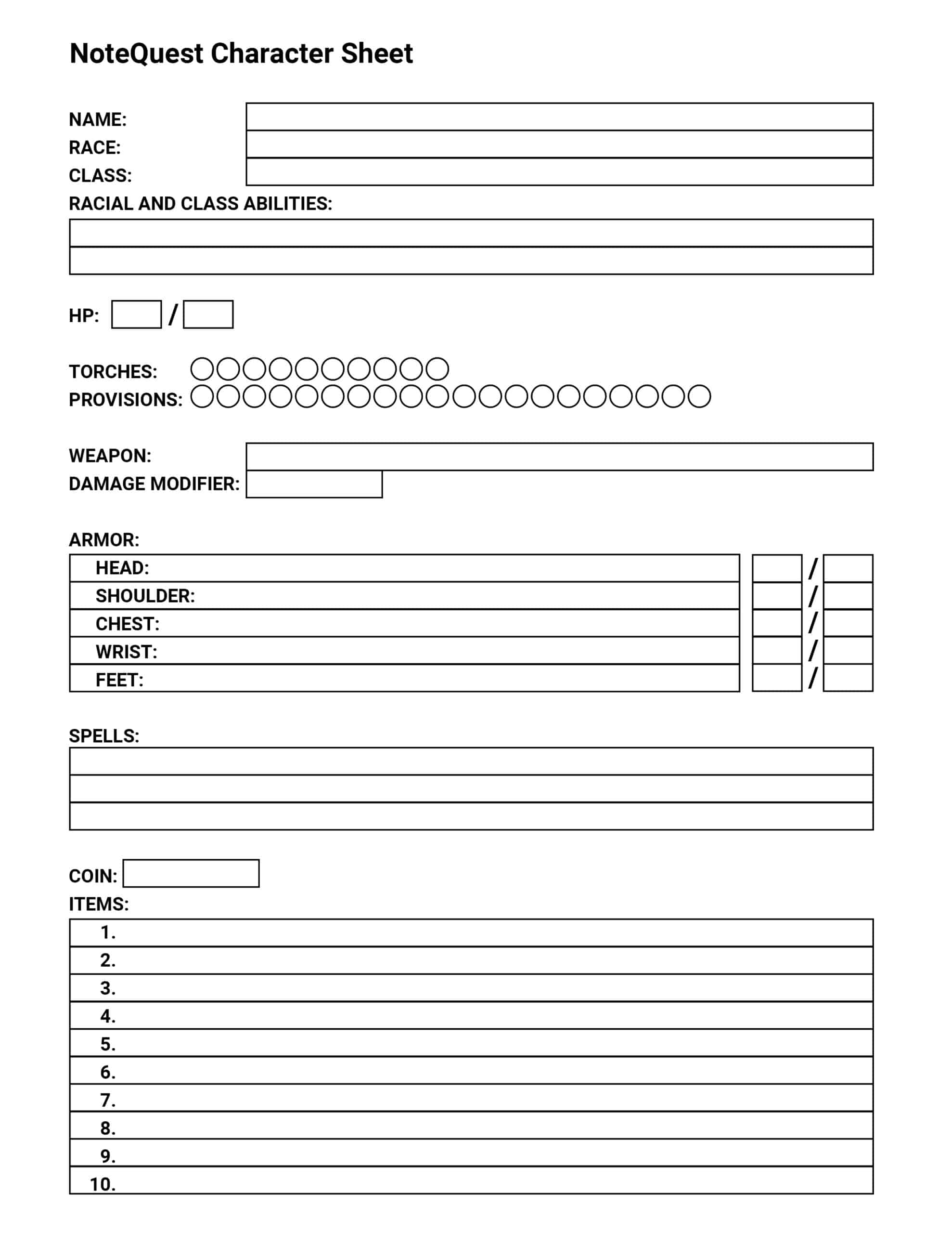 NoteQuest Character Sheet