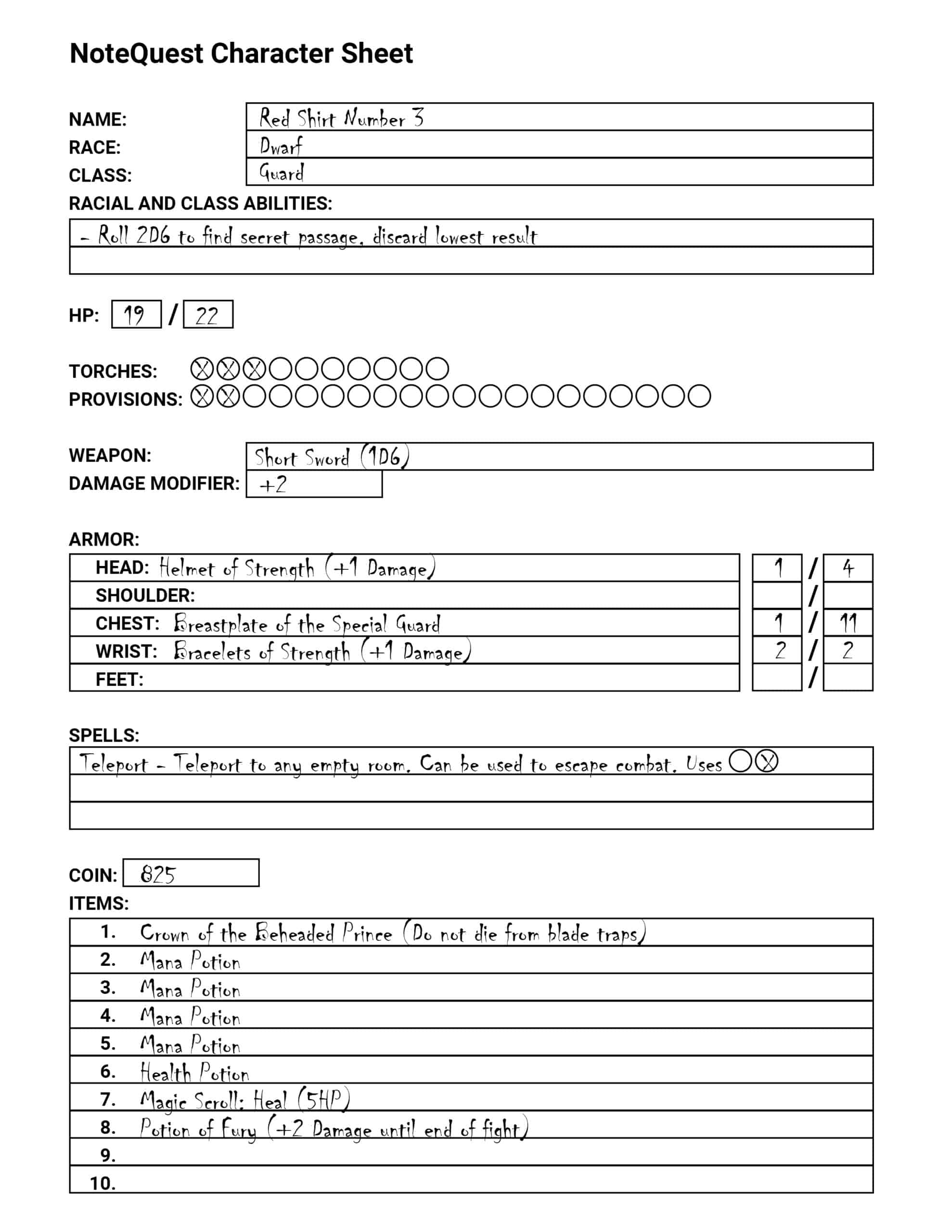 NoteQuest Character Sheet