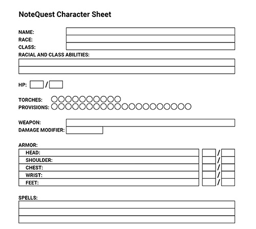 NoteQuest Character Sheet